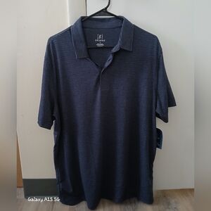 George Men's Navy Blue Striped Polo: L